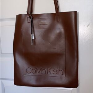 Calvin Klein Large Chestnut Brown Leather Magazine Tote
